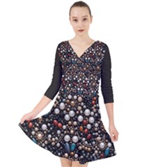 Pearls And Stones Quarter Sleeve Front Wrap Dress by dedoma