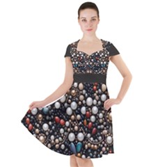 Pearls And Stones Cap Sleeve Midi Dress With Pockets by dedoma