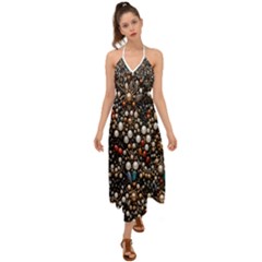 Pearls And Stones Halter Tie Back Dress  by dedoma