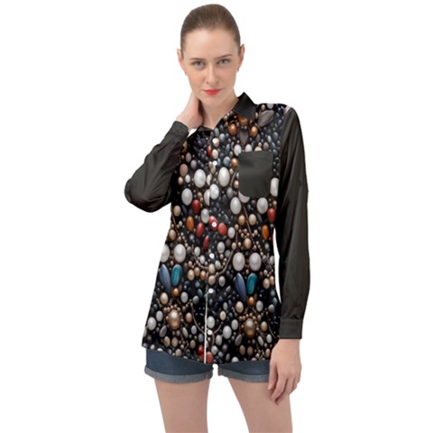 Pearls And Stones Long Sleeve Satin Shirt by dedoma