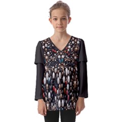 Pearls And Stones Kids  V Neck Casual Top by dedoma