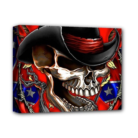 Confederate Flag Usa America United States Csa Civil War Rebel Dixie Military Poster Skull Deluxe Canvas 14  X 11  (stretched) by Ket1n9