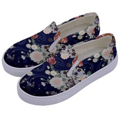 Japanese Wave Koi Illustration Pattern Kids  Canvas Slip Ons by Ndabl3x