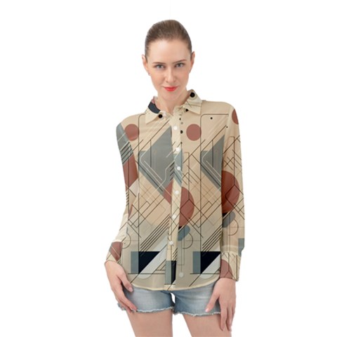 Boho Abstract Architecture Long Sleeve Chiffon Shirt by Bedest