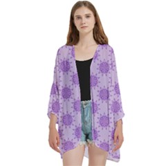 Purple Pattern Seamless Texture Mandala Open Front 3/4 Sleeve Batwing Chiffon Cardigan Kimono by Bedest