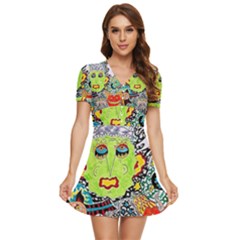 Supersonic Monster Mash V-neck High Waist Chiffon Mini Dress by chellerayartisans