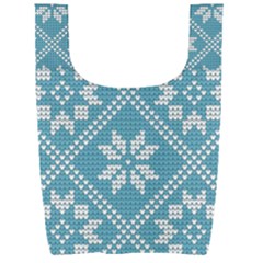 Blue Winter Knitted Texture, Blue Winter Background, Knitted Texture Foldable Shopping Bag by kyorashop23