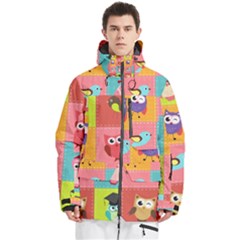 Owls Pattern, Abstract, Art, Desenho Men s Multi Pockets Zip Ski And Snowboard Waterproof Breathable Jacket by kyorashop23