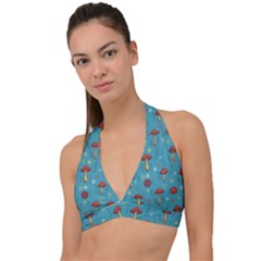 Whimsical Mushroom Pattern Halter Plunge Bikini Top by Drawde