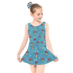 Whimsical Mushroom Pattern Kids  Skater Dress Swimsuit by Drawde