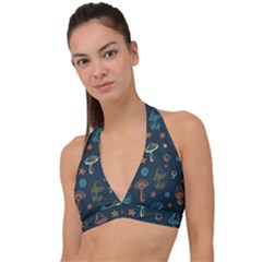 Whimsical Mushrooms Pattern Halter Plunge Bikini Top by Drawde