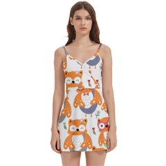 Cute Colorful Owl Cartoon Seamless Pattern Body Wrap Sleeveless V-neck Mini Dress by Apen