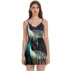 Colorful Peacock Bird Feathers Body Wrap Sleeveless V-neck Mini Dress by Apen