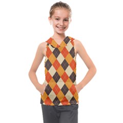 Halloween Argyle Pattern  Kids  Sleeveless Hoodie by Safari