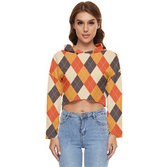 Halloween Argyle Pattern  Women s Lightweight Cropped Hoodie by Safari