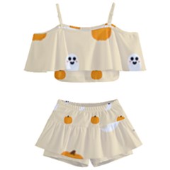 Pumpkin And Boo Crew Halloween  Kids  Off Shoulder Skirt Bikini by Safari