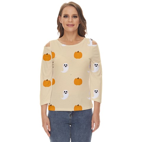 Pumpkin And Boo Crew Halloween  Cut Out Wide Sleeve Top by Safari