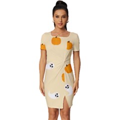 Pumpkin And Boo Crew Halloween  Fitted Knot Split End Bodycon Dress by Safari