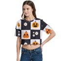 Seamless Halloween Pattern With Smiling Pumpkin 20240926 161714 0000 Women s Round Neck Short Sleeve Crop Top View2