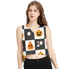 Seamless Halloween Pattern With Smiling Pumpkin 20240926 161714 0000 V-neck Cropped Tank Top by Safari