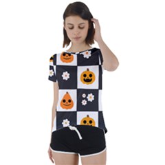 Seamless Halloween Pattern With Smiling Pumpkin 20240926 161714 0000 Short Sleeve Open Back T-shirt by Safari