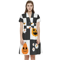 Seamless Halloween Pattern With Smiling Pumpkin 20240926 161714 0000 Short Sleeve Waist Detail Dress by Safari