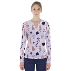 Autumn Seamless Leaves Pattern  V-neck Long Sleeve Top by Safari