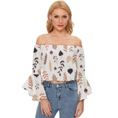 Autumn Seamless Leaves Pattern  Off Shoulder Flutter Bell Sleeve Top by Safari