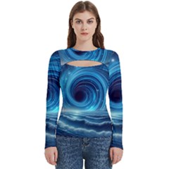 Astral Waveform Fantasy Women s Cut Out Long Sleeve T-shirt by Grandong