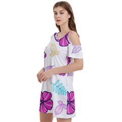 Flowers Leaves Pattern Art Bloom Women s Cold Shoulder Round Neck Mini Dress by Grandong