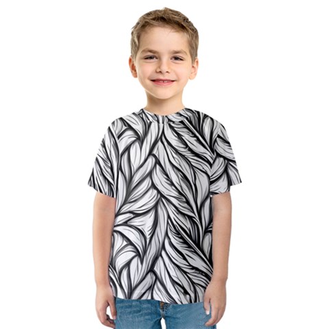 Black White Flower Texture Pattern Kids  Sport Mesh T-shirt by Grandong