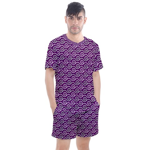 Violet White Pattern Men s Mesh T-shirt And Shorts Set by ytdream