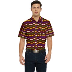 Multicolor Wave Pattern Men s Short Sleeve Pocket Shirt  by ytdream