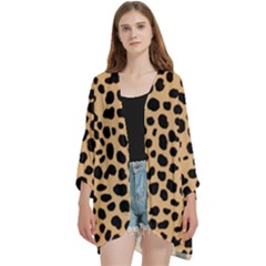 Leopard Skin Pattern Open Front 3/4 Sleeve Batwing Chiffon Cardigan Kimono