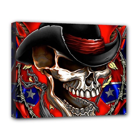 Confederate Flag Usa America United States Csa Civil War Rebel Dixie Military Poster Skull Deluxe Canvas 20  X 16  (stretched) by Ket1n9