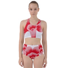 A Red Flower On A Black Background Racer Back Bikini Set by catchydesignhill