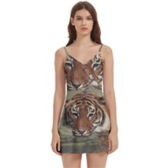 Swimming Tiger Body Wrap Sleeveless V-neck Mini Dress by ExtraAwesomeSauce