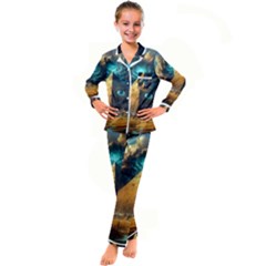 Mystic Blue Pyramid Art Kids  Satin Long Sleeve Pajamas Set by ExtraAwesomeSauce