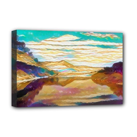 Vibrant Sunset Over Serene Lake Deluxe Canvas 18  X 12  (stretched) by ExtraAwesomeSauce