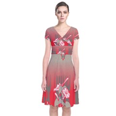 A Red And Beige Scarf With A Picture Of A Woman Holding A Tennis Racket Short Sleeve Front Wrap Dress by catchydesignhill