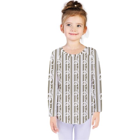 A White And Brown Striped Wallpaper With A Pattern Kids  Long Sleeve T-shirt by catchydesignhill