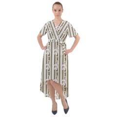 A White And Brown Striped Wallpaper With A Pattern Front Wrap High Low Dress by catchydesignhill