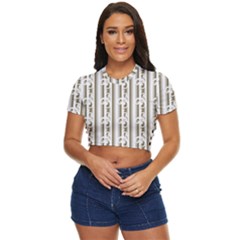 A White And Brown Striped Wallpaper With A Pattern Side Button Cropped T-shirt by catchydesignhill