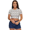 A White And Brown Striped Wallpaper With A Pattern Side Button Cropped T-Shirt View1