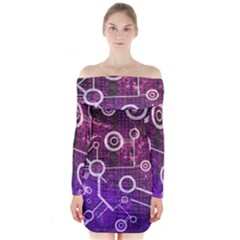 Cosmic Network Geometric Art Long Sleeve Off Shoulder Dress by ExtraAwesomeSauce