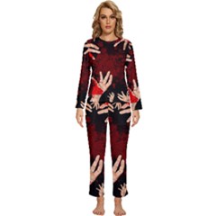 Horror Themed Bloody Hands Womens  Long Sleeve Lightweight Pajamas Set by ExtraAwesomeSauce