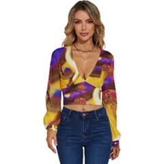 Vibrant Forked-tongue Snake Art Long Sleeve Deep-v Velour Top by ExtraAwesomeSauce