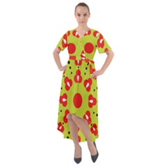 A Green And Red Flower With Black Dots Front Wrap High Low Dress by catchydesignhill