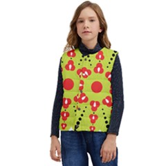 A Green And Red Flower With Black Dots Kid s Button Up Puffer Vest	 by catchydesignhill