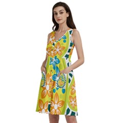 A Yellow And Green Paisley With Leaves And Flowers Sleeveless Dress With Pocket by catchydesignhill